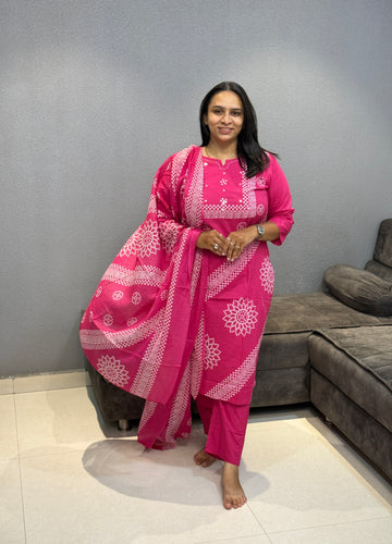 ROUND KURTI PANT DUPATTA (PURE COTTON)