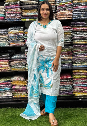 STRAIGHT KURTI PENT DUPATTA (CAMRIC COTTON WITH LINING,WITH WORK)