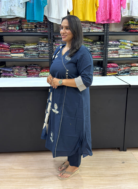 ALINE KURTI PANT DUPATTA (CAMRIC COTTON WITH WORK)
