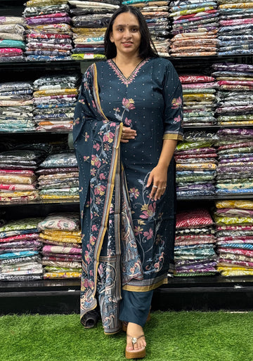 STRAIGHT KURTI PENT DUPATTA (MUSLIN SILK,WITH WORK)