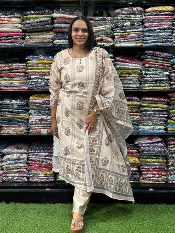 STRAIGHT KURTI PENT DUPATTA (KHADI COTTON ,WITH WORK)