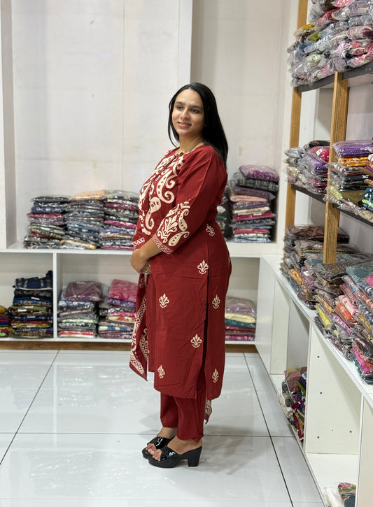 STRAIGHT KURTI PANT DUPATTA (DHABU COTTON)