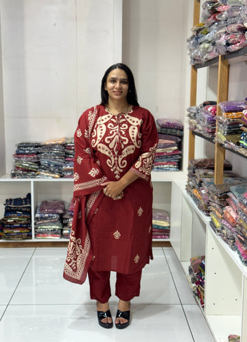 STRAIGHT KURTI PANT DUPATTA (DHABU COTTON)