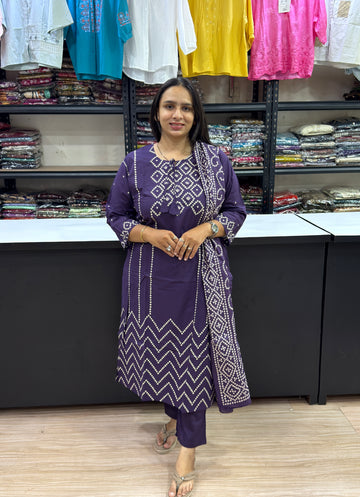 STRAIGHT KURTI PLAZO DUPATTA (DHABU COTTON)