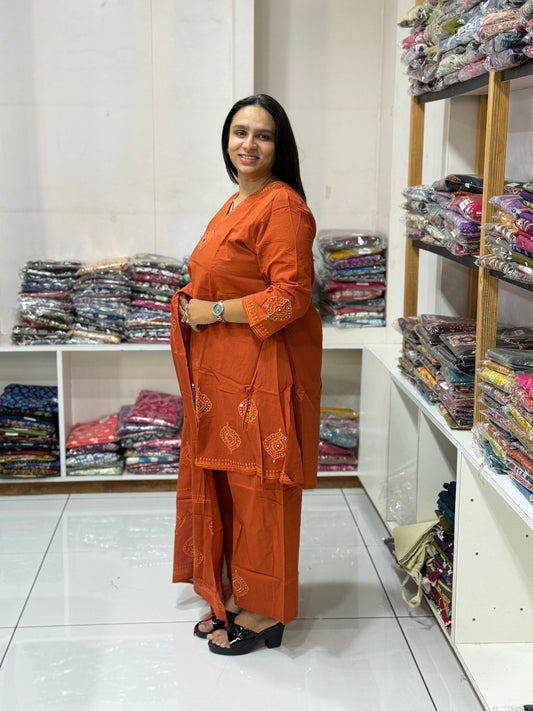 ALINE KURTI PLAZO DUPATTA (PURE COTTON)