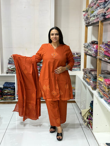 ALINE KURTI PLAZO DUPATTA (PURE COTTON)