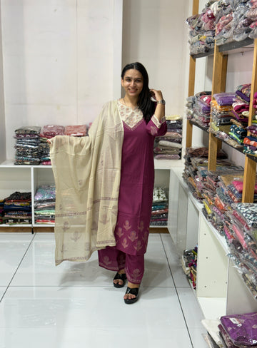 STRAIGHT KURTI PLAZO DUPATTA (DHABU COTTON)