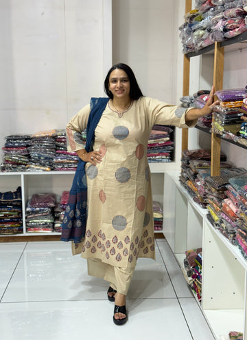 ALINE KURTI PLAZO DUPATTA (DHABU COTTON)