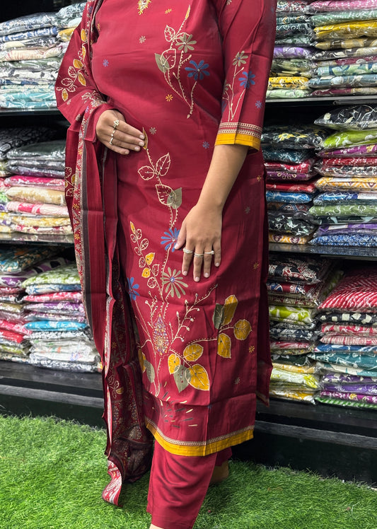 STRAIGHT KURTI PENT DUPATTA (MUSLIN SILK,WITH WORK)