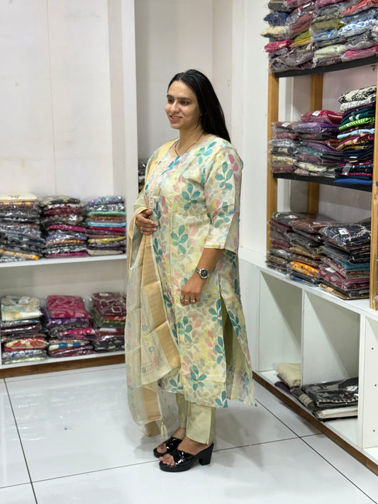 STRAIGHT KURTI PLAZO DUPATTA (SHIMMER SILK)