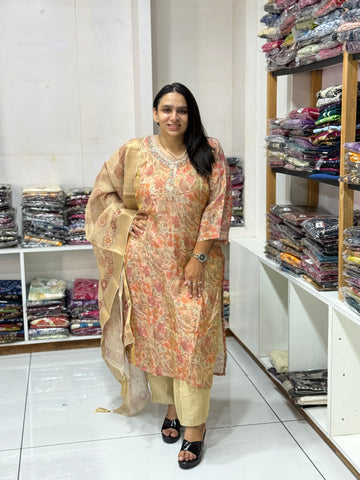 STRAIGHT KURTI PLAZO DUPATTA (SHIMMER SILK)