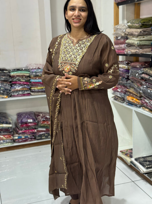 ROUND KURTI PLAZO DUPATTA (MAL CHANDERI)
