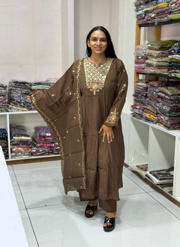 ROUND KURTI PLAZO DUPATTA (MAL CHANDERI)