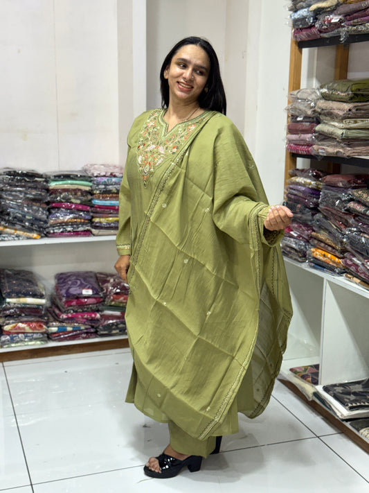 ROUND KURTI PLAZO DUPATTA (MAL CHANDERI)