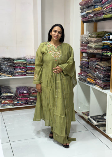 ROUND KURTI PLAZO DUPATTA (MAL CHANDERI)
