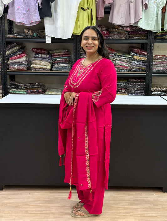 STRAIGHT KURTI PLAZO DUPATTA (SOFT SILK)