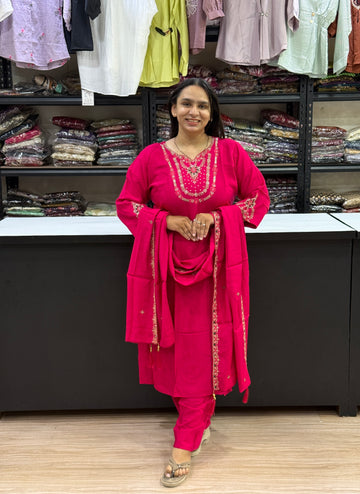 STRAIGHT KURTI PLAZO DUPATTA (SOFT SILK)