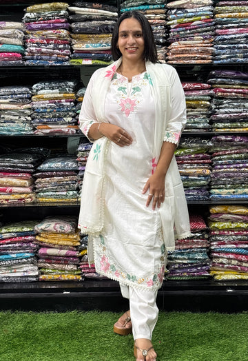 STRAIGHT KURTI PENT DUPATTA (ROMAN SILK WITH COTTON LINING,WITH WORK)