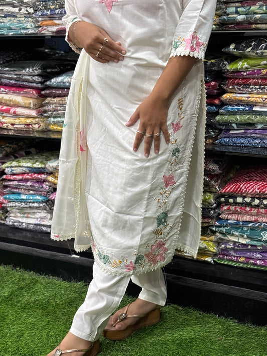 STRAIGHT KURTI PENT DUPATTA (ROMAN SILK WITH COTTON LINING,WITH WORK)