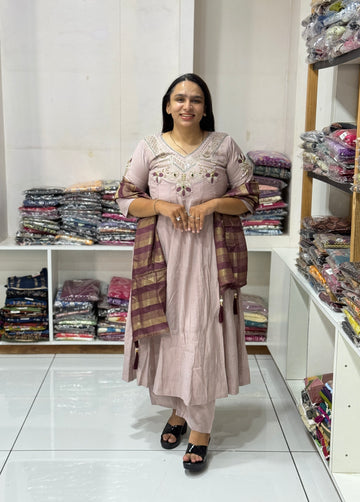 ROUND KURTI PLAZO DUPATTA (MAL CHANDERI)