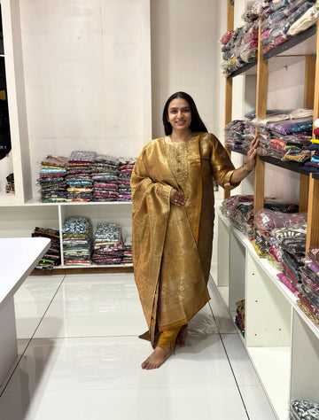 STRAIGHT KURTI PLAZO DUPATTA (BANARASI SILK)