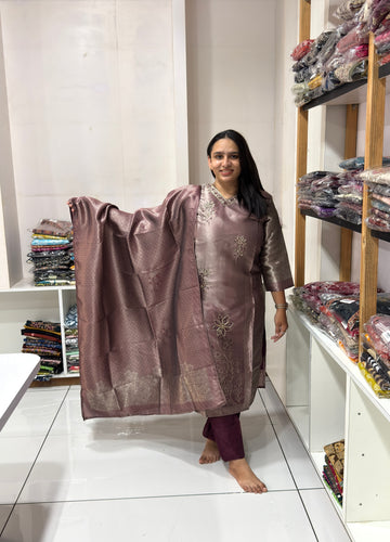 STRAIGHT KURTI PLAZO DUPATTA (BANARASI SILK)