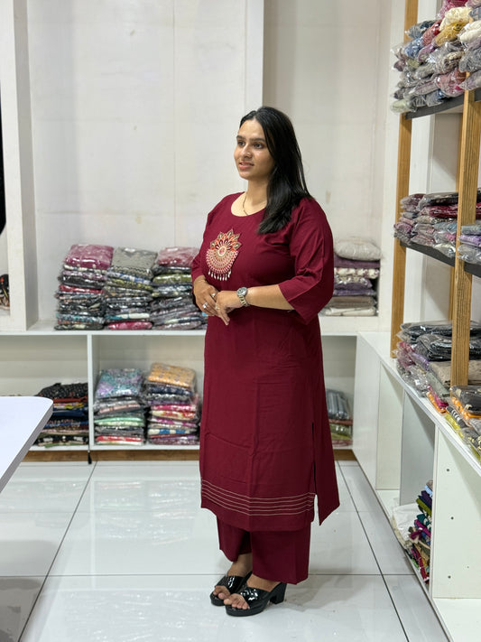 ALINE KURTI PLAZO  (RAYON SUI SLUB)