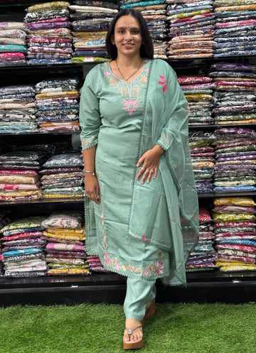 STRAIGHT KURTI PENT DUPATTA (ROMAN SILK WITH COTTON LINING,WITH WORK)