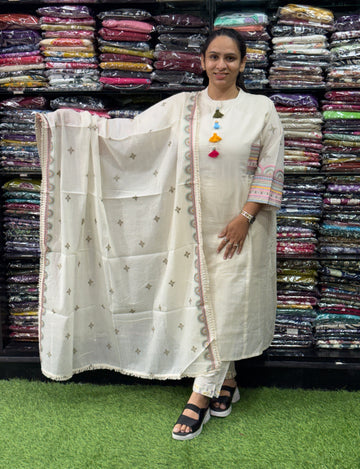 ROUND KURTI PANT DUPATTA (PURE COTTON(COTTON LINING),WITH WORK)