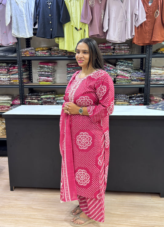 STRAIGHT KURTI PLAZO DUPATTA (MAGIC COTTON)