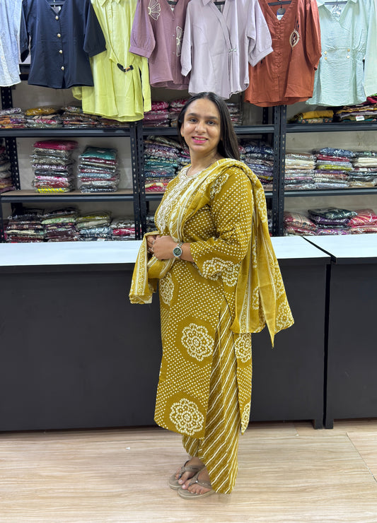 STRAIGHT KURTI PLAZO DUPATTA (MAGIC COTTON)
