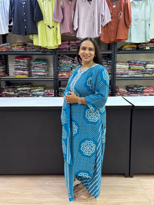 STRAIGHT KURTI PLAZO DUPATTA (MAGIC COTTON)