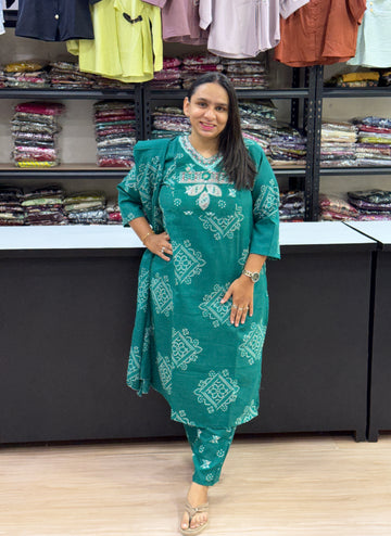STRAIGHT KURTI PLAZO DUPATTA (MAGIC COTTON)
