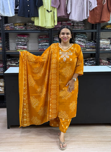 STRAIGHT KURTI PLAZO DUPATTA (MAGIC COTTON)