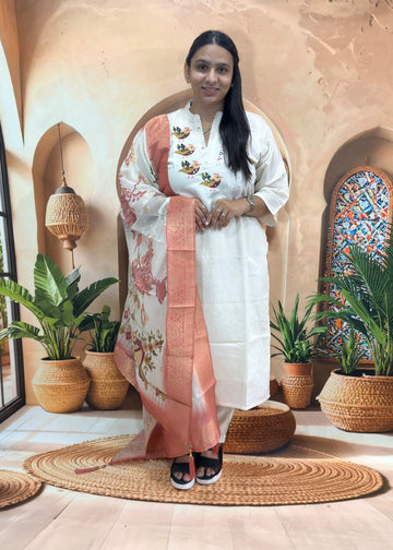 STRAIGHT KURTI PANT DUPATTA (ROMAN SILK (COTTON LINING),WITH WORK)