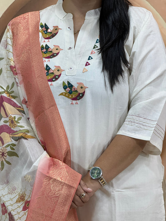 STRAIGHT KURTI PANT DUPATTA (ROMAN SILK (COTTON LINING),WITH WORK)