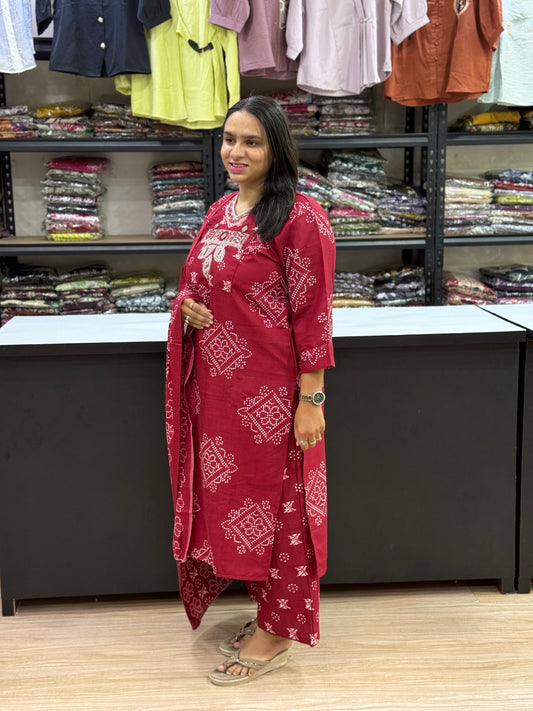 STRAIGHT KURTI PLAZO DUPATTA (MAGIC COTTON)