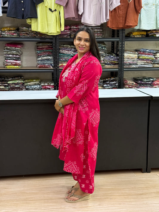 STRAIGHT KURTI PLAZO DUPATTA (MAGIC COTTON)
