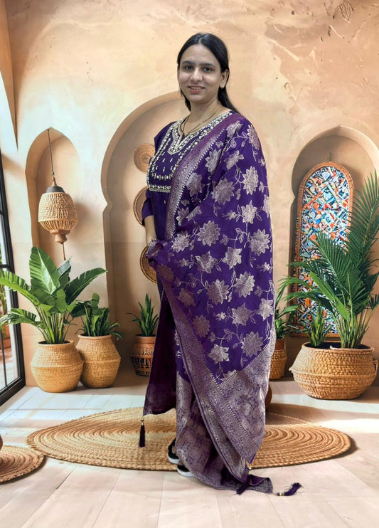 STRAIGHT KURTI PANT DUPATTA (ROMAN SILK (COTTON LINING),WITH WORK)