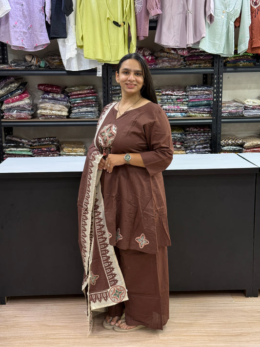 SHORT KURTI PLAZO DUPATTA (PURE COTTON)