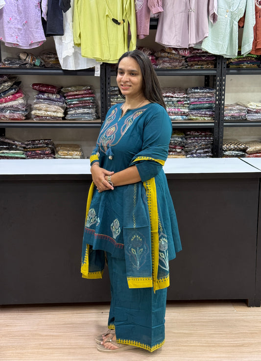 SHORT KURTI PLAZO DUPATTA (PURE COTTON)