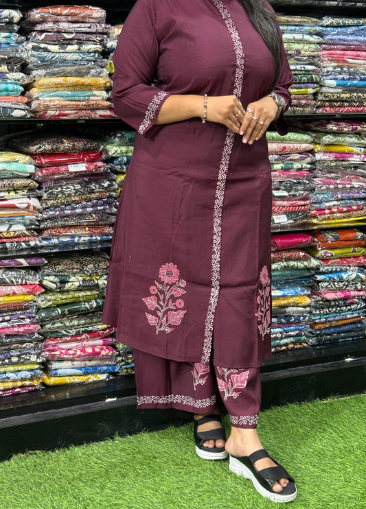 ALINE KURTI WITH PLAZO (ROMAN SILK WITH COTTON LINING,WITH TABLE PRINT)