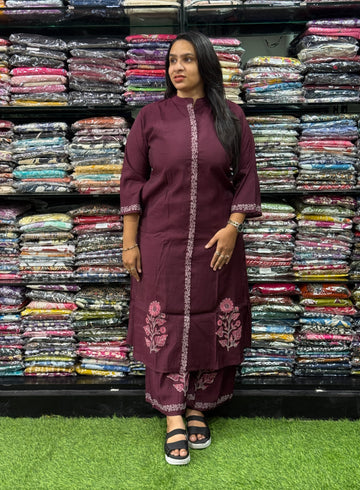 ALINE KURTI WITH PLAZO (ROMAN SILK WITH COTTON LINING,WITH TABLE PRINT)