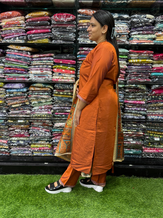 STRAIGHT KURTI PANT DUPATTA (ROMAN SILK(COTTON LINING),WITH WORK)