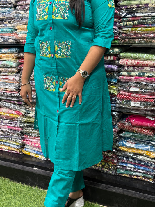 STRAIGHT KURTI WITH PENT (PURE CAMRIC COTTON,WITH WORK)
