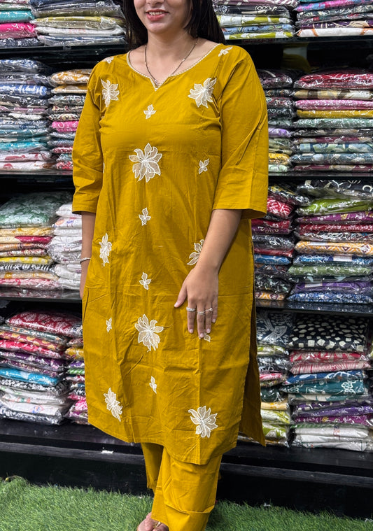 STRAIGHT KURTI WITH PLAZO (FLEX COTTON,WITH WORK)