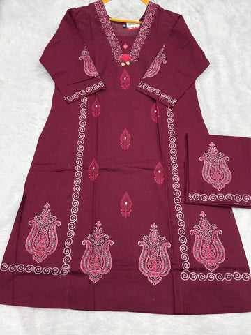ALINE KURTI PLAZO (DHABU COTTON,WITH WORK)