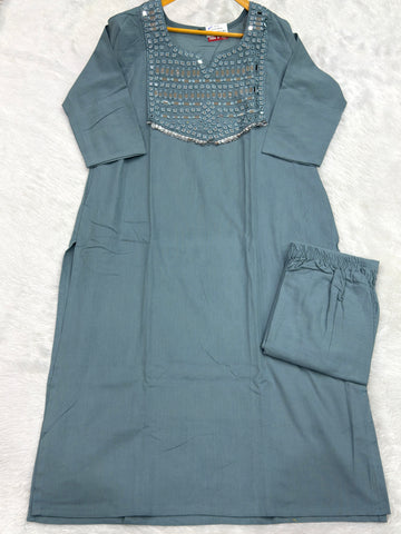 STRAIGHT KURTI PANT (FLEX COTTON,WITH WORK)