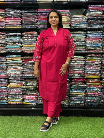 ALINE KURTI WITH PLAZO(PURE CAMRIC COTTON,WITH WORK)