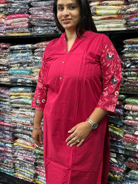 ALINE KURTI WITH PLAZO(PURE CAMRIC COTTON,WITH WORK)